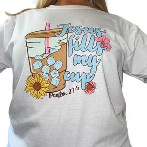 Handmade💋 Womans iced coffee tee shirt “Jesus fills My cup